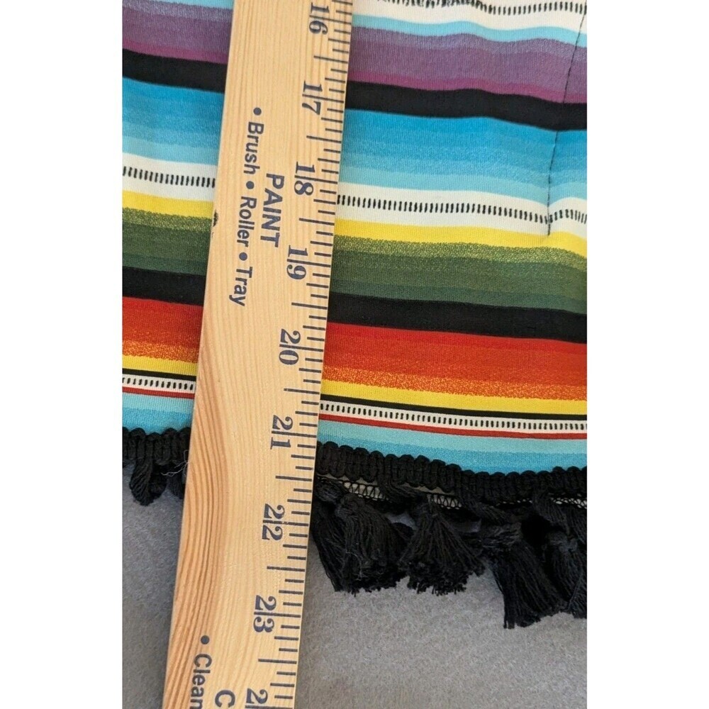 Southern Stitch Women's Medium Serape Stripe Poncho Blouse Tassel Fringe V-Neck - Picture 9 of 9